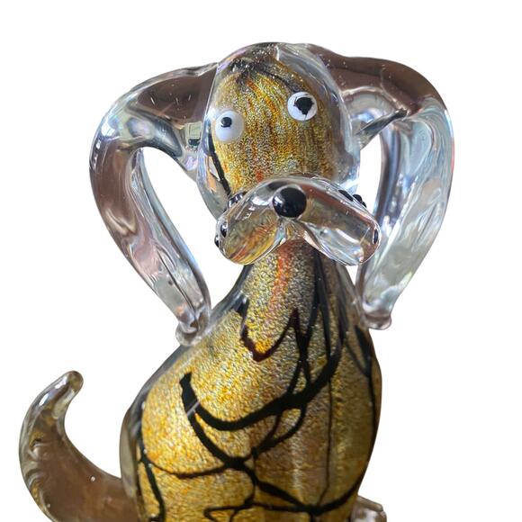 RARE 8” GCA Art Glass Murano Style Dog Puppy Sculpture Layered Gold & Black - Picture 3 of 16